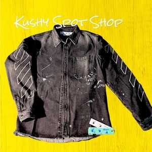 📀💿 💣🔥 Off-White -Diag Paint-Splattered Embroidered Denim Jacket Gray NWT XXL